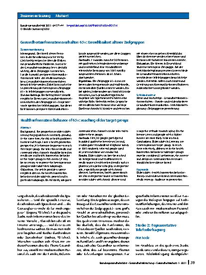 Vorschauseite 3: Gesundheitsinformationsverhalten 65+: Erreichbarkeit älterer Zielgruppen