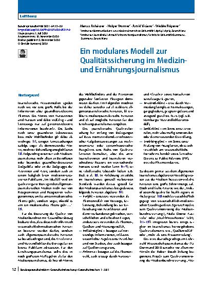 Vorschauseite 1: Ein modulares Modell zur Qualitätssicherung im Medizinund Ernährungsjournalismus