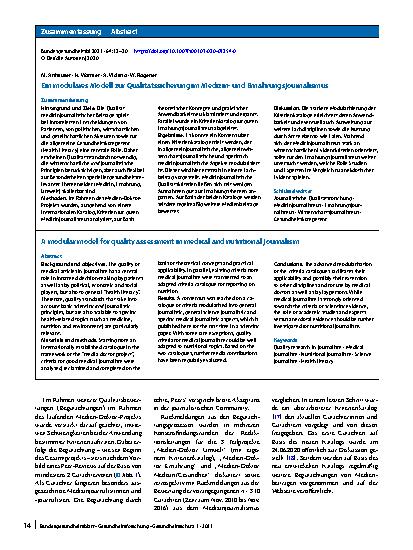 Vorschauseite 3: Ein modulares Modell zur Qualitätssicherung im Medizinund Ernährungsjournalismus