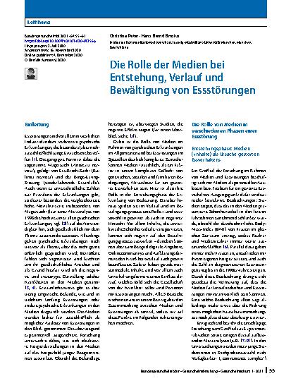 Vorschauseite 1: Die Rolle der Medien bei Entstehung, Verlauf und Bewältigung von Essstörungen