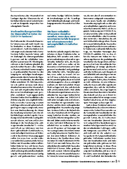 Vorschauseite 2: Herausforderungen für den Journalismus über Wissenschaft in der Coronapandemie – erste Beobachtungen zu einem Weltereignis