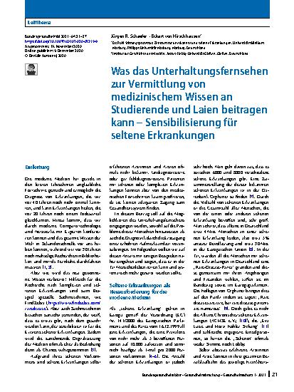 Vorschauseite 1: Was das Unterhaltungsfernsehen zur Vermittlung von medizinischem Wissen an Studierende und Laien beitragen kann – Sensibilisierung für seltene Erkrankungen