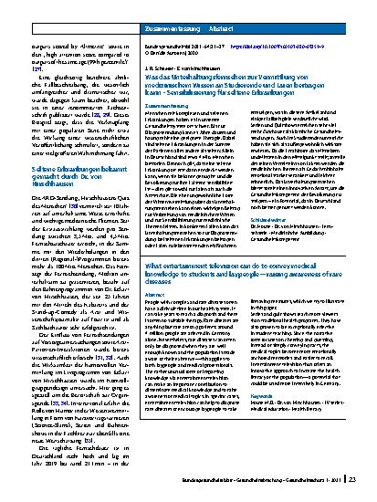 Vorschauseite 3: Was das Unterhaltungsfernsehen zur Vermittlung von medizinischem Wissen an Studierende und Laien beitragen kann – Sensibilisierung für seltene Erkrankungen