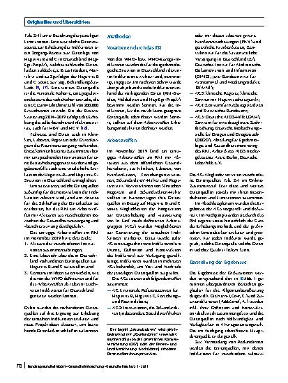Vorschauseite 2: Wie lässt sich die Eliminierung von Hepatitis B, C und D in Deutschland messen? Ergebnisse eines interdisziplinären Arbeitstreffens