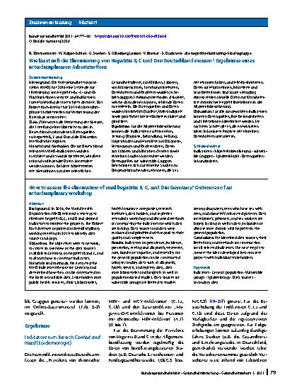 Vorschauseite 3: Wie lässt sich die Eliminierung von Hepatitis B, C und D in Deutschland messen? Ergebnisse eines interdisziplinären Arbeitstreffens