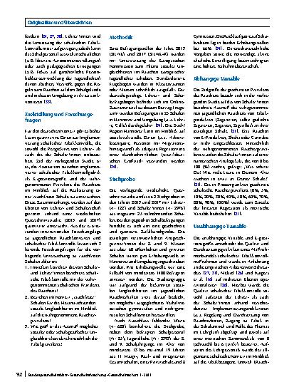 Vorschauseite 2: Der Zusammenhang zwischen schulischer Tabakkontrolle und der wahrgenommenen Raucherprävalenz Jugendlicher