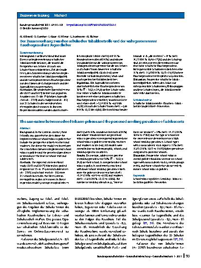 Vorschauseite 3: Der Zusammenhang zwischen schulischer Tabakkontrolle und der wahrgenommenen Raucherprävalenz Jugendlicher