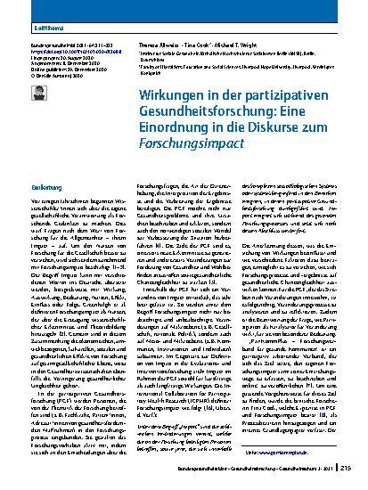 Vorschauseite 1: Wirkungen in der partizipativen Gesundheitsforschung: Eine Einordnung in die Diskurse zum Forschungsimpact