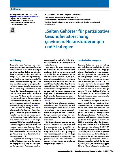 Vorschauseite 1: „Selten Gehörte“ für partizipative Gesundheitsforschung gewinnen: Herausforderungen und Strategien