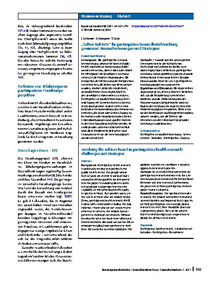 Vorschauseite 3: „Selten Gehörte“ für partizipative Gesundheitsforschung gewinnen: Herausforderungen und Strategien