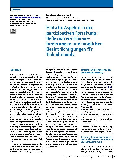 Vorschauseite 1: Ethische Aspekte in der partizipativen Forschung – Reflexion von Herausforderungen und möglichen Beeinträchtigungen für Teilnehmende