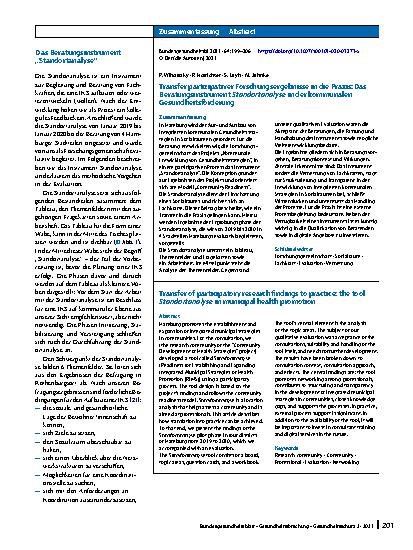 Vorschauseite 3: Transfer partizipativer Forschungsergebnisse in die Praxis: Das Beratungsinstrument Standortanalyse in der kommunalen Gesundheitsförderung