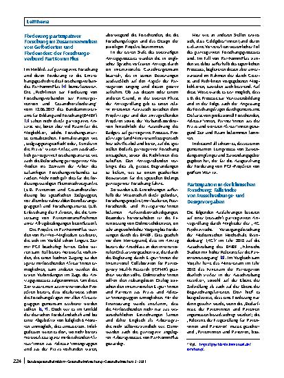 Vorschauseite 2: Förderund Rahmenbedingungen für Partizipative Gesundheitsforschung aus Projektsicht