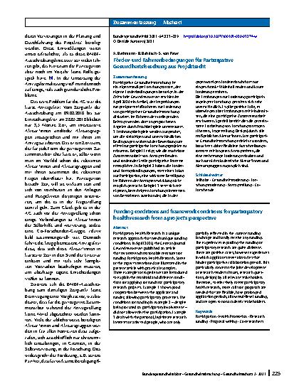 Vorschauseite 3: Förderund Rahmenbedingungen für Partizipative Gesundheitsforschung aus Projektsicht