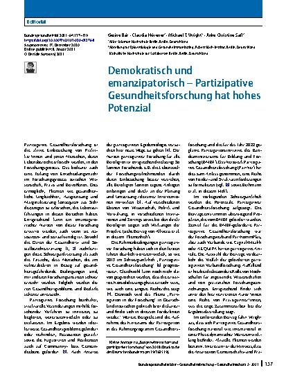 Vorschauseite 1: Demokratisch und emanzipatorisch – Partizipative Gesundheitsforschung hat hohes Potenzial