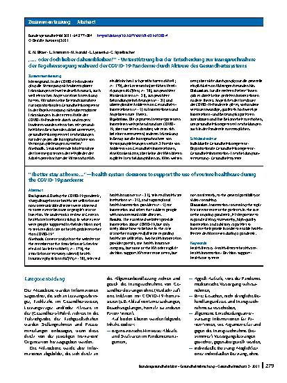 Vorschauseite 3: „… oder doch lieber daheimbleiben?“ – Unterstützung bei der Entscheidung zur Inanspruchnahme der Regelversorgung während der COVID-19-Pandemie durch Akteure des Gesundheitssystems