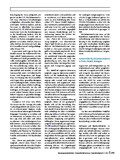 Vorschauseite 2: Risikokommunikation bei der Eindämmung der COVID-19-Pandemie: Herausforderungen und Erfolg versprechende Ansätze