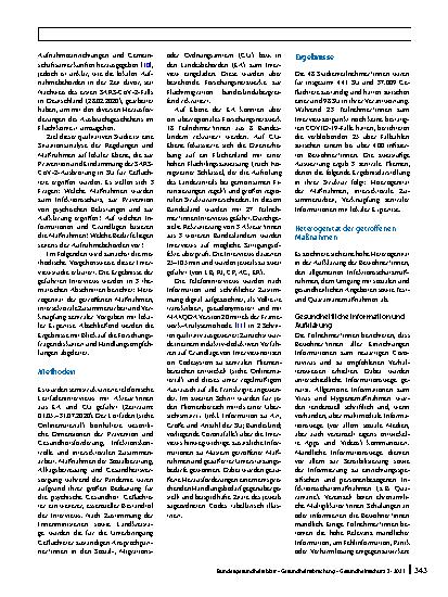 Vorschauseite 2: COVID-19 in Sammelunterkünften für Geflüchtete: Analyse von Pandemiemaßnahmen und prioritäre Bedarfe aus behördlicher Sicht