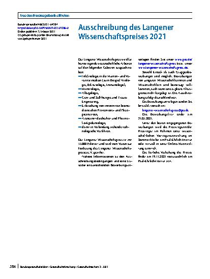 Vorschauseite 1: Ausschreibung des Langener Wissenschaftspreises 2021