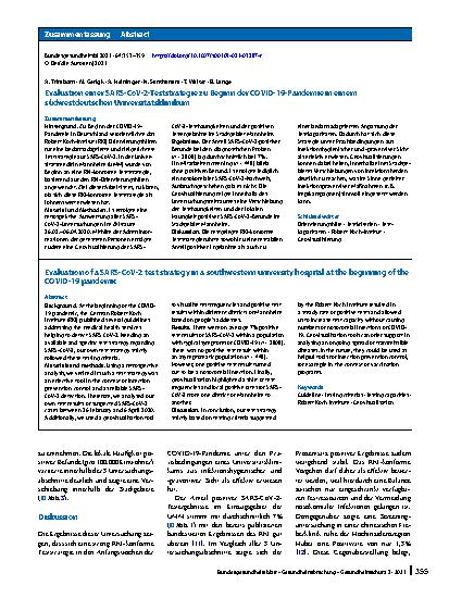 Vorschauseite 3: Evaluation einer SARS-CoV-2-Teststrategie zu Beginn der COVID-19-Pandemie in einem südwestdeutschen Universitätsklinikum