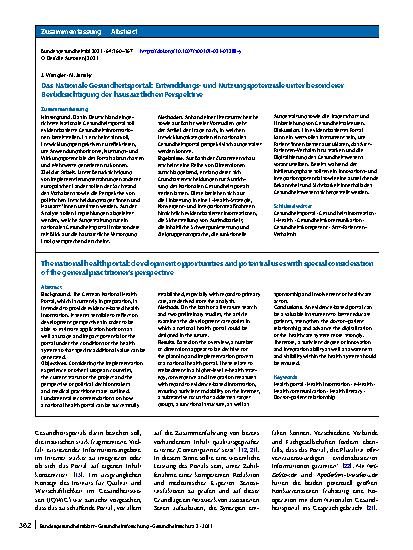 Vorschauseite 3: Das Nationale Gesundheitsportal: Entwicklungsund Nutzungspotenziale unter besonderer Berücksichtigung der hausärztlichen Perspektive