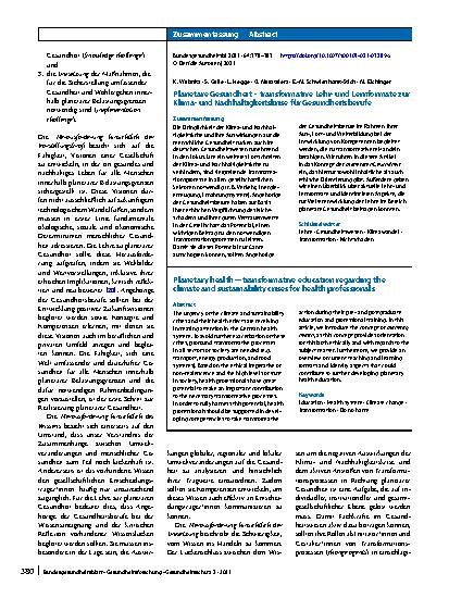 Vorschauseite 3: Planetare Gesundheit – transformative Lehrund Lernformate zur Klimaund Nachhaltigkeitskrise für Gesundheitsberufe