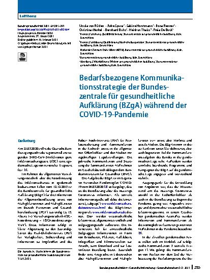Vorschauseite 1: Bedarfsbezogene Kommunikationsstrategie der Bundeszentrale für gesundheitliche Aufklärung (BZgA) während der COVID-19-Pandemie