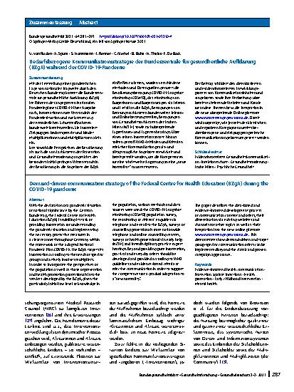 Vorschauseite 3: Bedarfsbezogene Kommunikationsstrategie der Bundeszentrale für gesundheitliche Aufklärung (BZgA) während der COVID-19-Pandemie