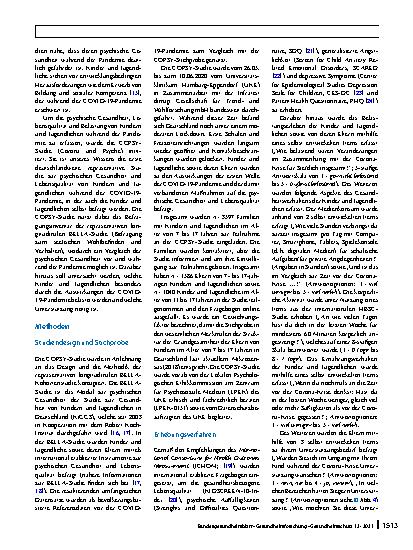 Vorschauseite 2: Seelische Gesundheit und psychische Belastungen von Kindern und Jugendlichen in der ersten Welle der COVID-19-Pandemie – Ergebnisse der COPSY-Studie