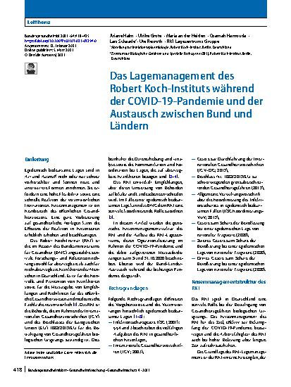 Vorschauseite 1: Das Lagemanagement des Robert Koch-Instituts während der COVID-19-Pandemie und der Austausch zwischen Bund und Ländern