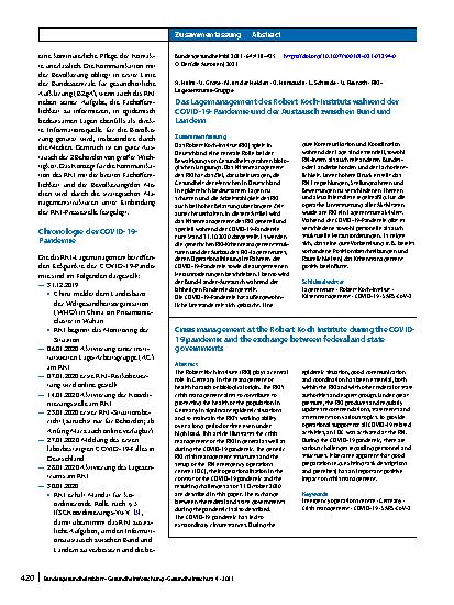 Vorschauseite 3: Das Lagemanagement des Robert Koch-Instituts während der COVID-19-Pandemie und der Austausch zwischen Bund und Ländern