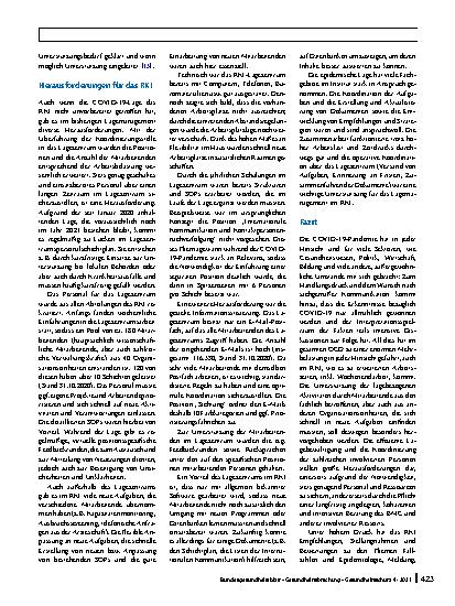 Vorschauseite 6: Das Lagemanagement des Robert Koch-Instituts während der COVID-19-Pandemie und der Austausch zwischen Bund und Ländern