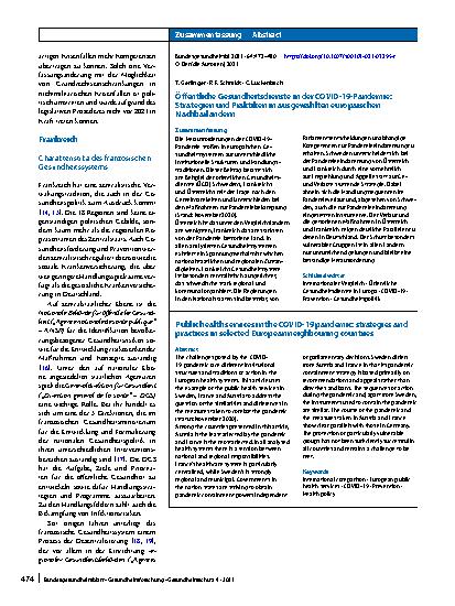 Vorschauseite 3: Öffentliche Gesundheitsdienste in der COVID-19-Pandemie: Strategien und Praktiken in ausgewählten europäischen Nachbarländern
