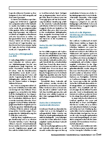 Vorschauseite 4: Untersuchung von SARS-CoV-2-Ausbrüchen in Deutschland durch Feldteams des Robert Koch-Instituts, Februar–Oktober 2020
