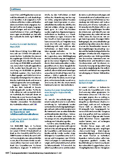 Vorschauseite 5: Untersuchung von SARS-CoV-2-Ausbrüchen in Deutschland durch Feldteams des Robert Koch-Instituts, Februar–Oktober 2020