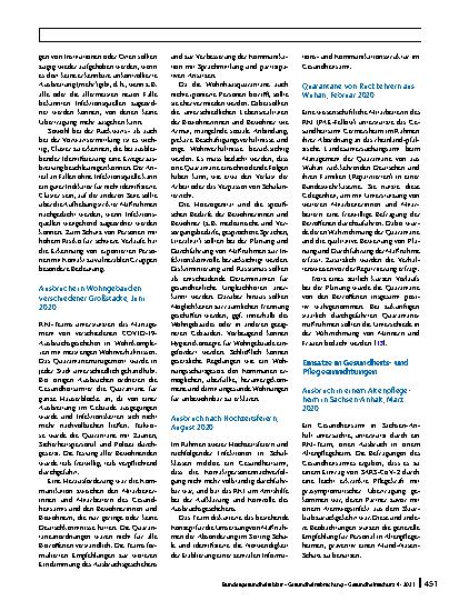 Vorschauseite 6: Untersuchung von SARS-CoV-2-Ausbrüchen in Deutschland durch Feldteams des Robert Koch-Instituts, Februar–Oktober 2020