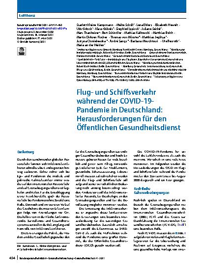 Vorschauseite 1: Flugund Schiffsverkehr während der COVID-19-Pandemie in Deutschland: Herausforderungen für den Öffentlichen Gesundheitsdienst