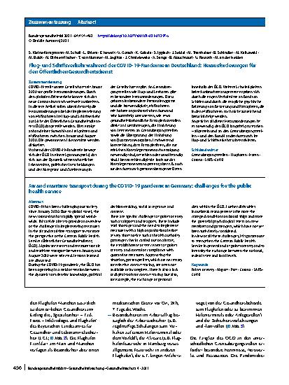 Vorschauseite 3: Flugund Schiffsverkehr während der COVID-19-Pandemie in Deutschland: Herausforderungen für den Öffentlichen Gesundheitsdienst