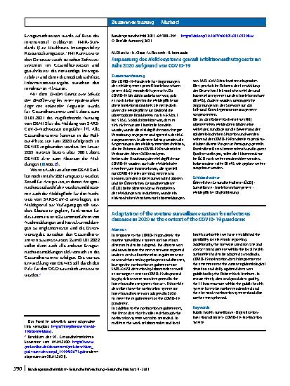Vorschauseite 3: Anpassung des Meldesystems gemäß Infektionsschutzgesetz im Jahr 2020 aufgrund von COVID-19