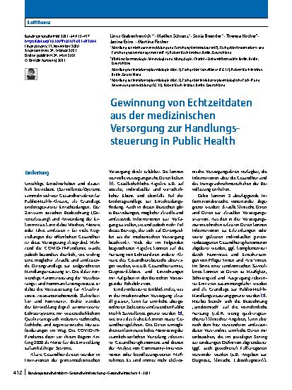 Vorschauseite 1: Gewinnung von Echtzeitdaten aus der medizinischen Versorgung zur Handlungssteuerung in Public Health