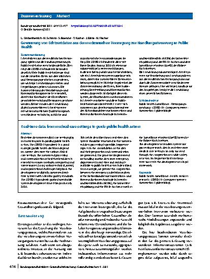 Vorschauseite 3: Gewinnung von Echtzeitdaten aus der medizinischen Versorgung zur Handlungssteuerung in Public Health