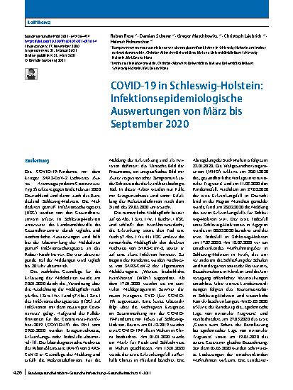Vorschauseite 1: COVID-19 in Schleswig-Holstein: Infektionsepidemiologische Auswertungen von März bis September 2020