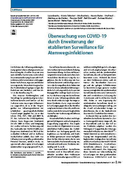 Vorschauseite 1: Überwachung von COVID-19 durch Erweiterung der etablierten Surveillance für Atemwegsinfektionen