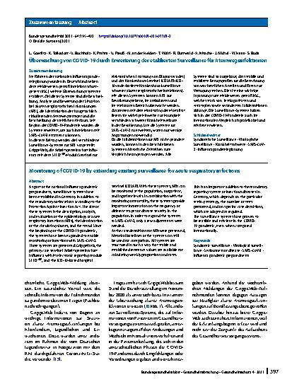 Vorschauseite 3: Überwachung von COVID-19 durch Erweiterung der etablierten Surveillance für Atemwegsinfektionen