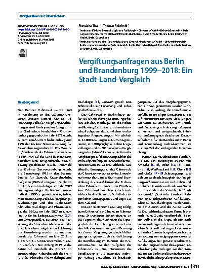 Vorschauseite 1: Vergiftungsanfragen aus Berlin und Brandenburg 1999–2018: Ein Stadt-Land-Vergleich