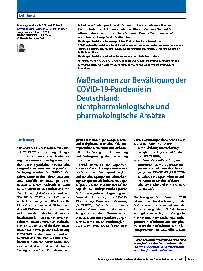 Vorschauseite 1: Maßnahmen zur Bewältigung der COVID-19-Pandemie in Deutschland: nichtpharmakologische und pharmakologische Ansätze