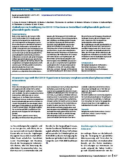 Vorschauseite 3: Maßnahmen zur Bewältigung der COVID-19-Pandemie in Deutschland: nichtpharmakologische und pharmakologische Ansätze