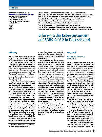Vorschauseite 1: Erfassung der Labortestungen auf SARS-CoV-2 in Deutschland