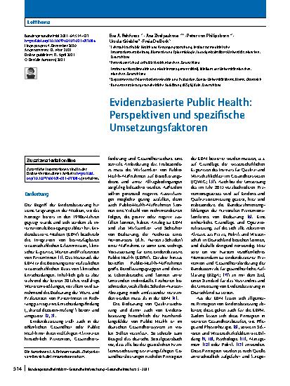 Vorschauseite 1: Evidenzbasierte Public Health: Perspektiven und spezifische Umsetzungsfaktoren