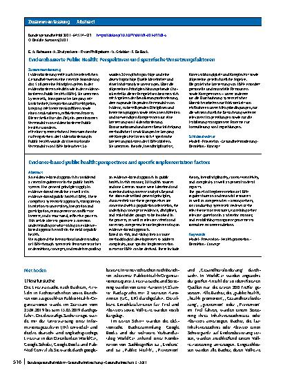 Vorschauseite 3: Evidenzbasierte Public Health: Perspektiven und spezifische Umsetzungsfaktoren